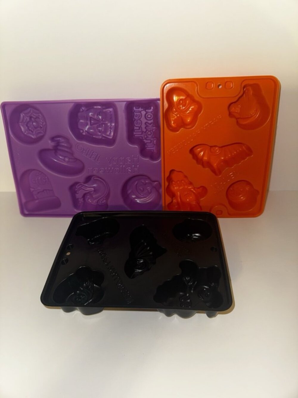 Vintage Jello Molds Halloween Jigglers Shots Cat Bat Pumpkin lot of 3